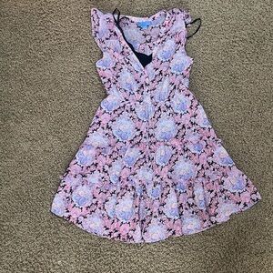 Anthropologie Pink and Purple Silk Floral Dress